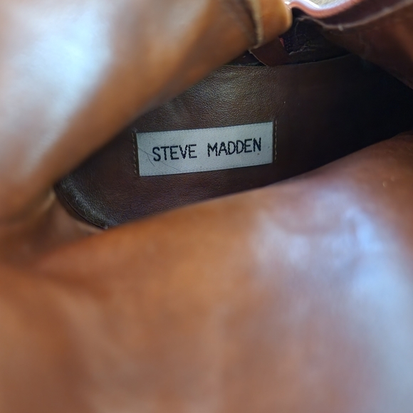 Vintage Steve Madden Fender Cognac Chunky Stacked Heel Boots - Picture 10 of 11